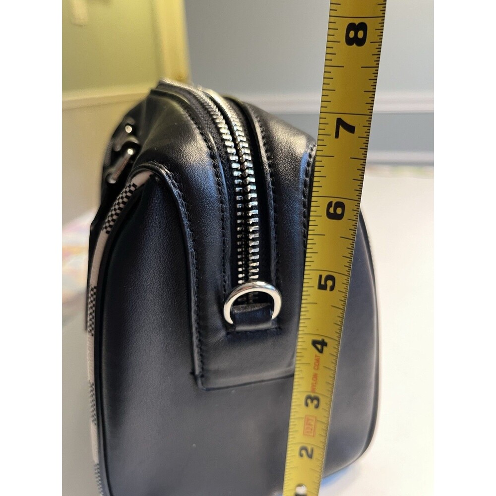 Coach Mini Bennett Black White Plaid Crossed Grain Leather Satchel - Picture 6 of 16
